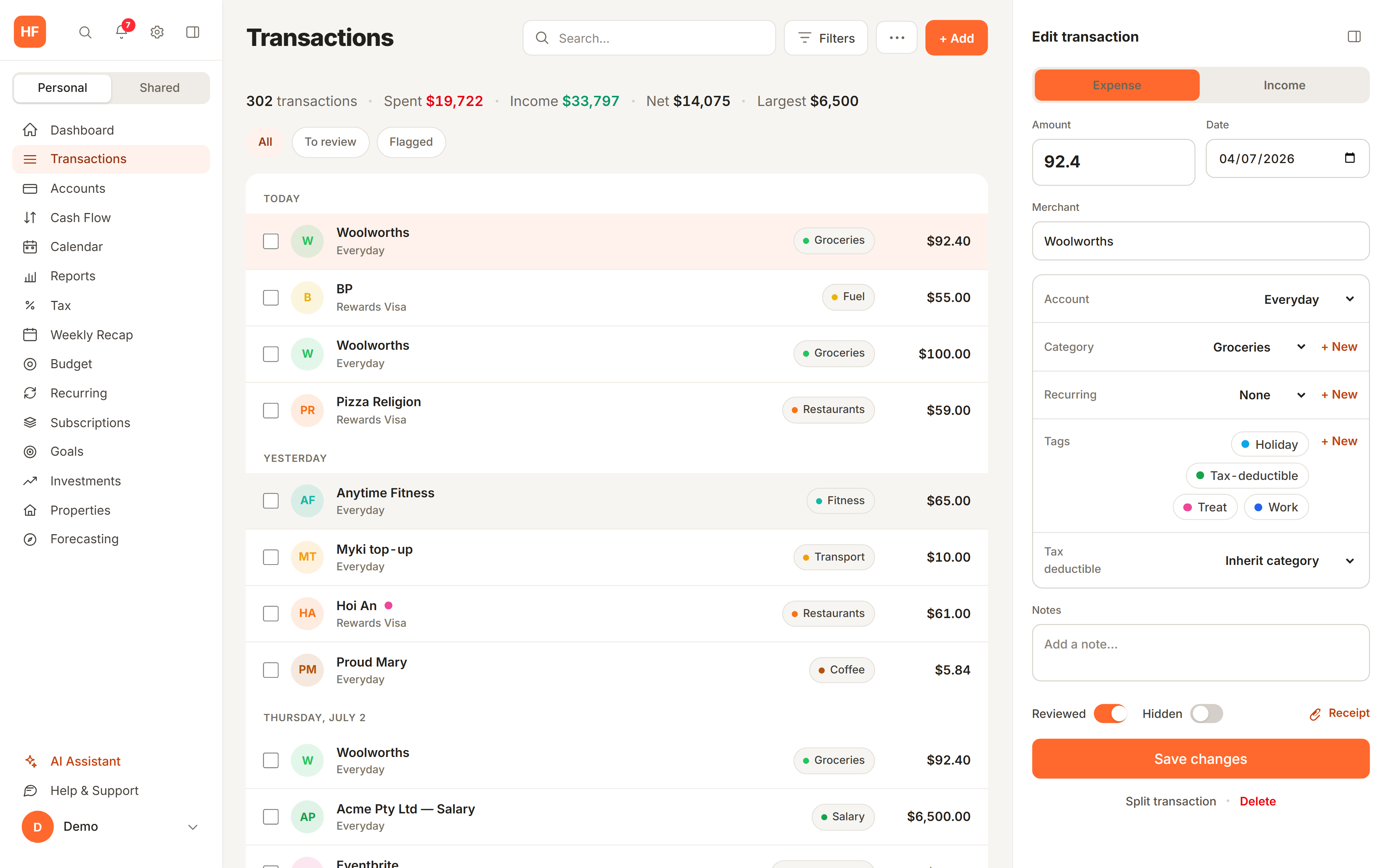 Every transaction, automatically sorted